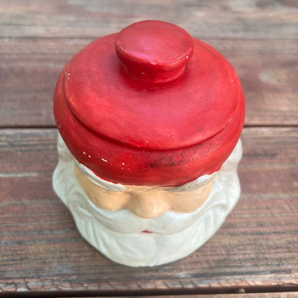 Vintage 1970s Hand Painted Santa Claus Candy Jar 6" Ceramic Christmas Decor OOAK - Picture 9 of 16